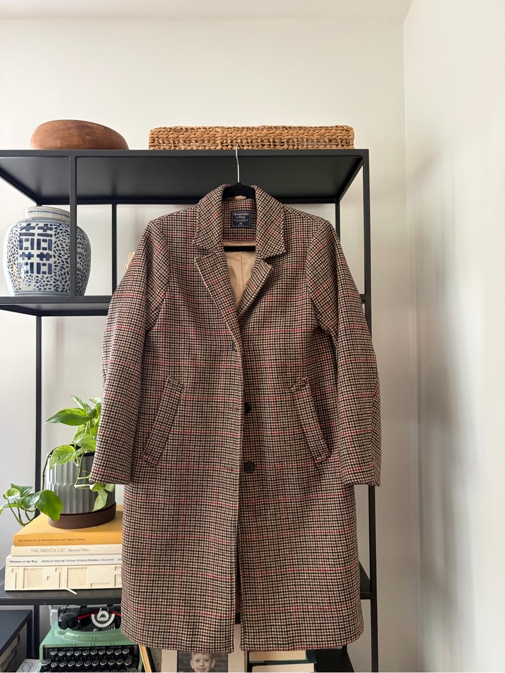 Abercrombie & Fitch Brown Houndstooth Single-Breasted Trench Coat